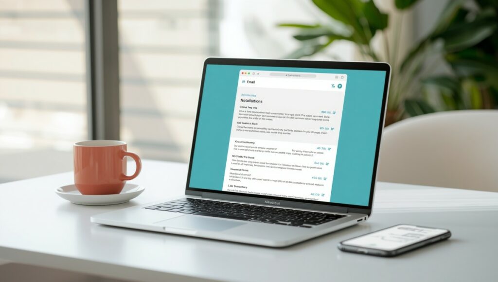 Interface de connexion 1&1 webmail IONOS sur ordinateur portable dans un espace de travail moderne