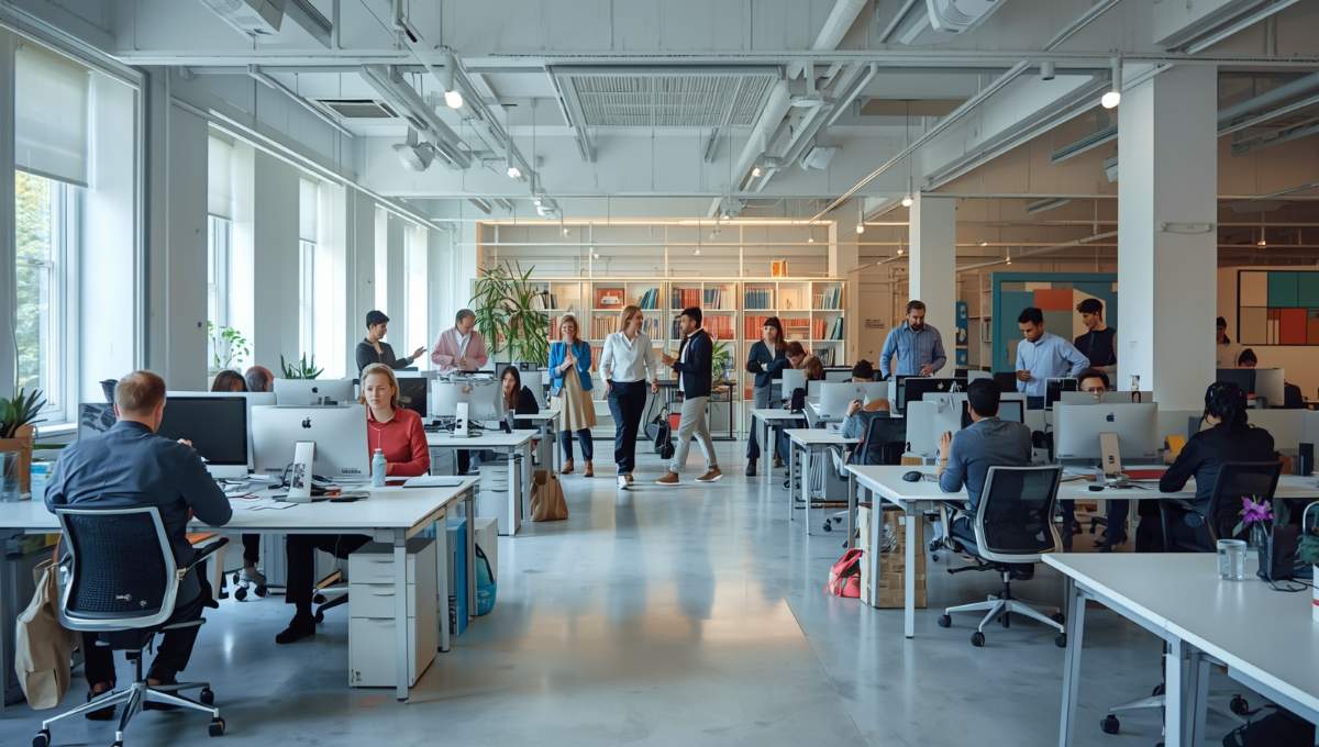 Environnement de travail moderne illustrant l'organisation des 39 heures par semaine sur 5 jours