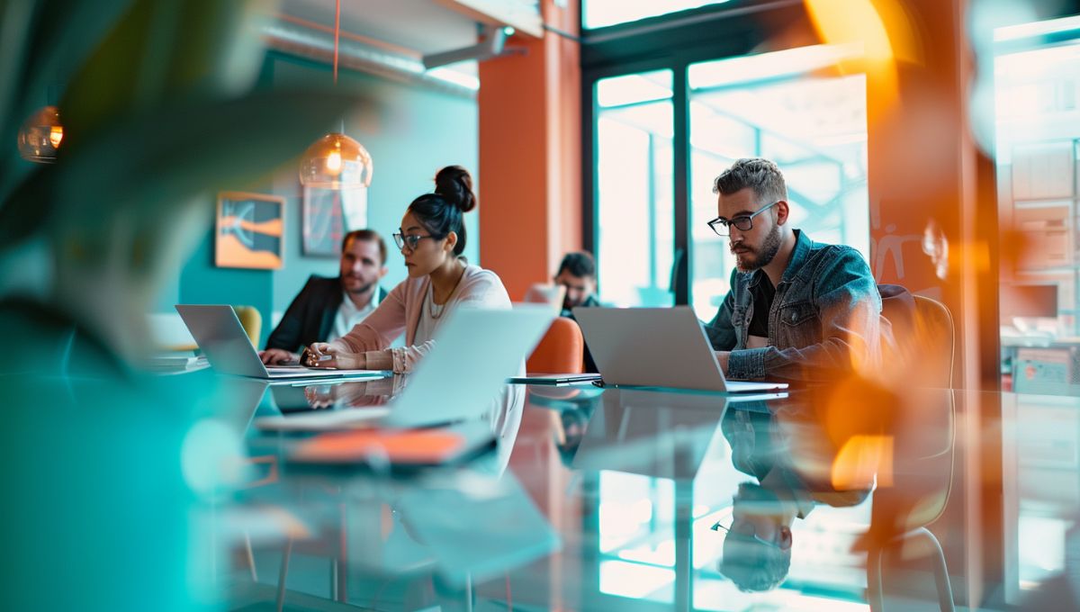 Entrepreneurs français discutant autour d'une table avec graphiques illustrant le Baromètre Entreprendre