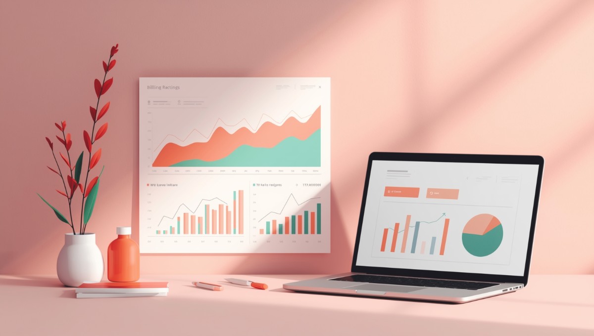 Illustration représentant l'analyse du chiffre d'affaires opérationnel avec graphiques de revenus et tableaux financiers sur un tableau de bord moderne
