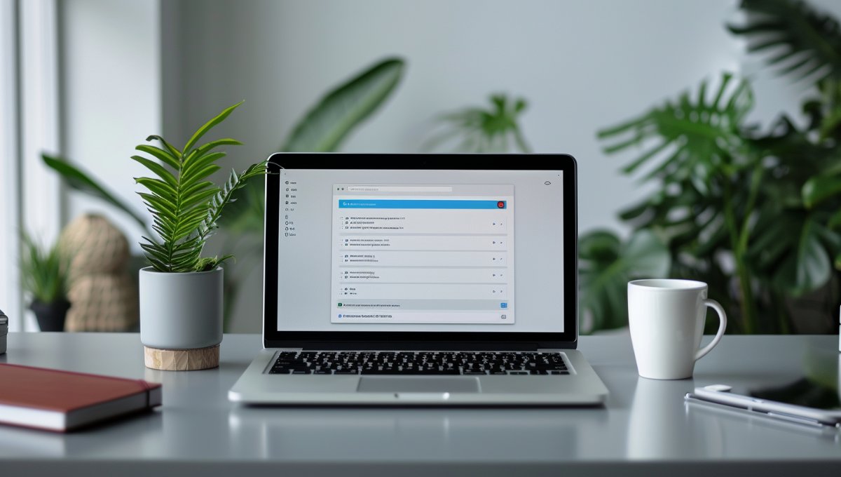 Interface de connexion au webmail Convergence Lyon sur un ordinateur portable dans un environnement de travail professionnel