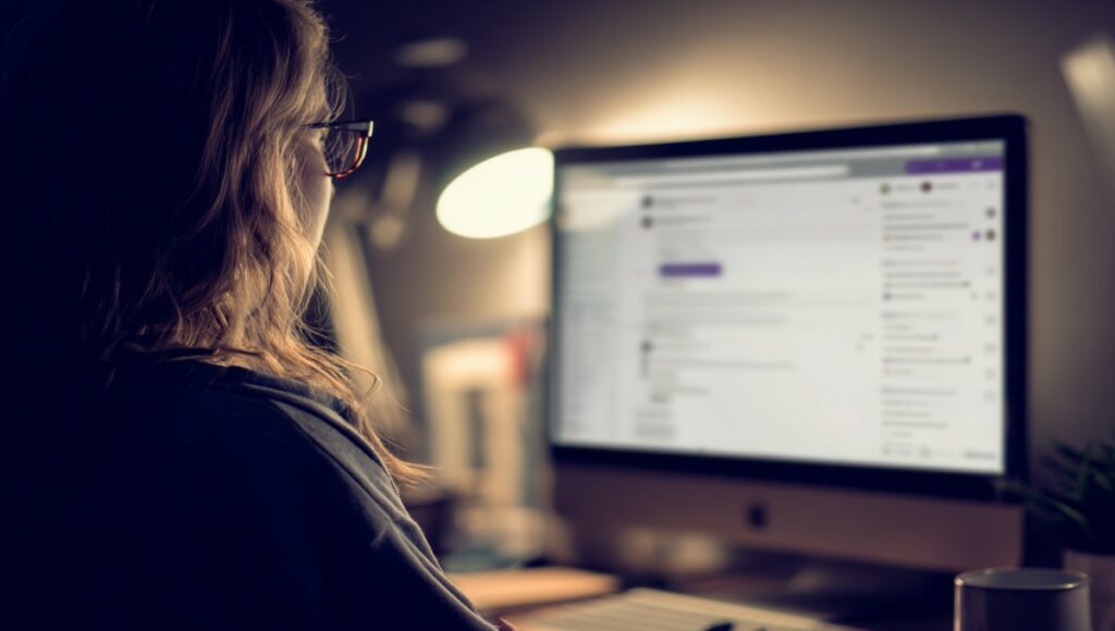 Personne consultant la messagerie académique Amiens sur son ordinateur, interface claire et dossiers organisés visibles à l’écran