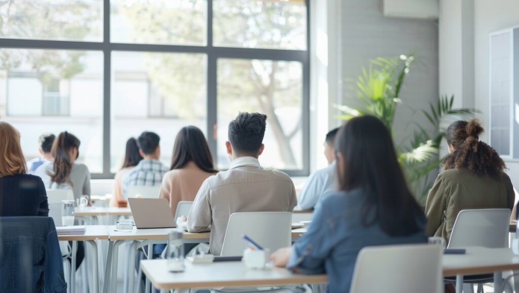 Salle de formation professionnelle avec apprenants adultes bénéficiant du RSA