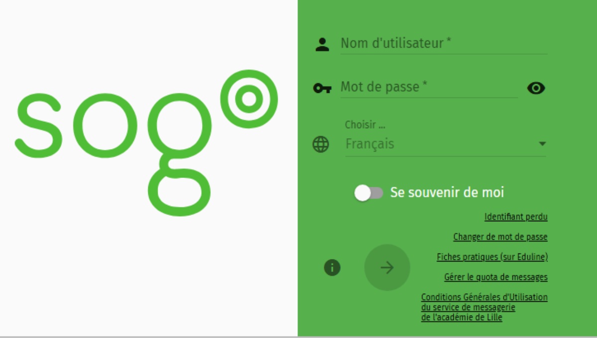 Interface du webmail académique SOGo Lille avec messagerie et calendrier