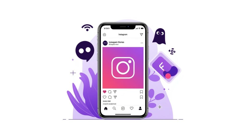 Interface Instagram montrant comment voir des stories anonymement sans compte avec icône œil et symbole anonymat