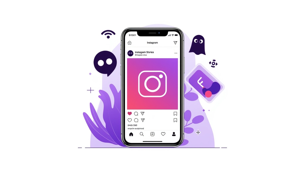 Interface Instagram montrant comment voir des stories anonymement sans compte avec icône œil et symbole anonymat